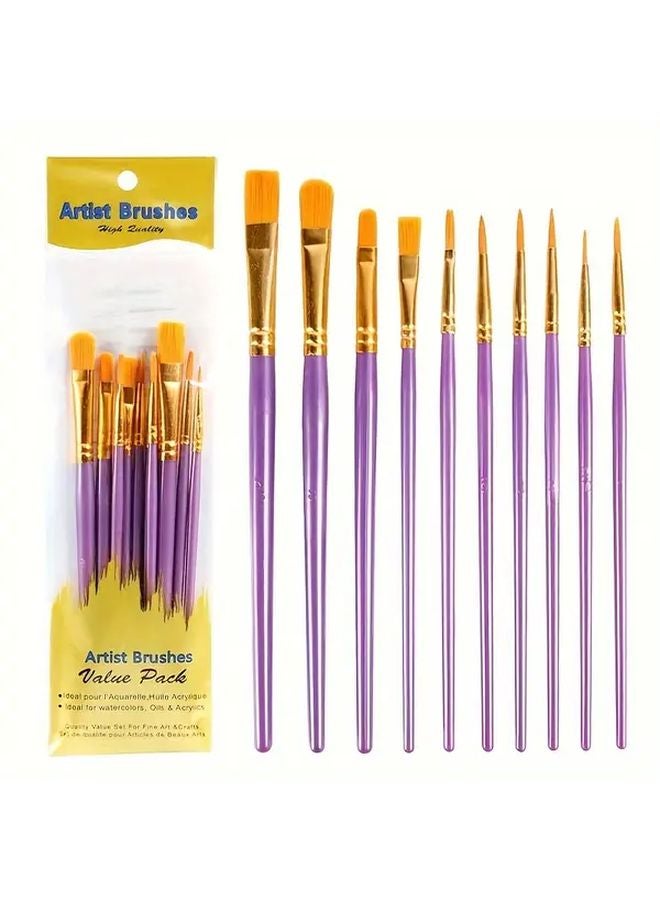 10 Pcs White Paint Brush Set Professional For Acrylic Oil Watercolor Gouache - Image 3